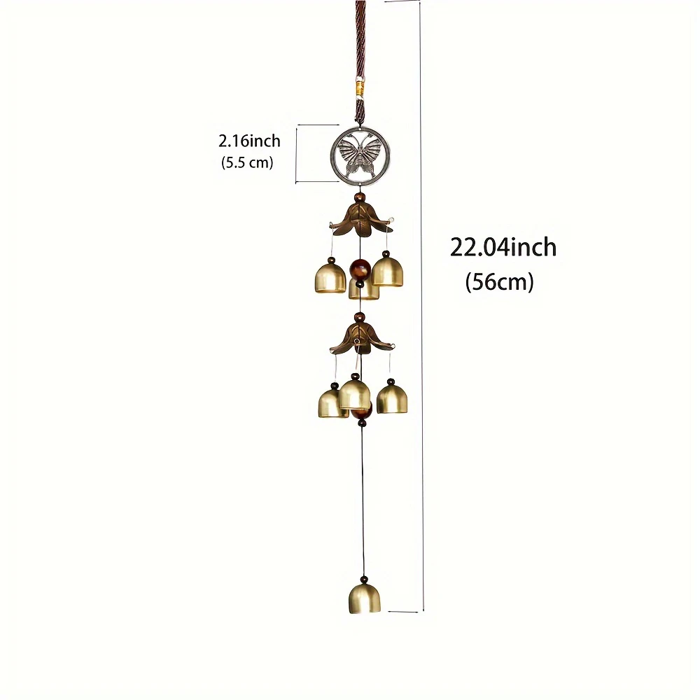Double Metal Bell Pendant Wind Chime, Brass Color Bell Hanging Decoration, Suitable for Home Patio Wall Hanging, Gift for JJ1460