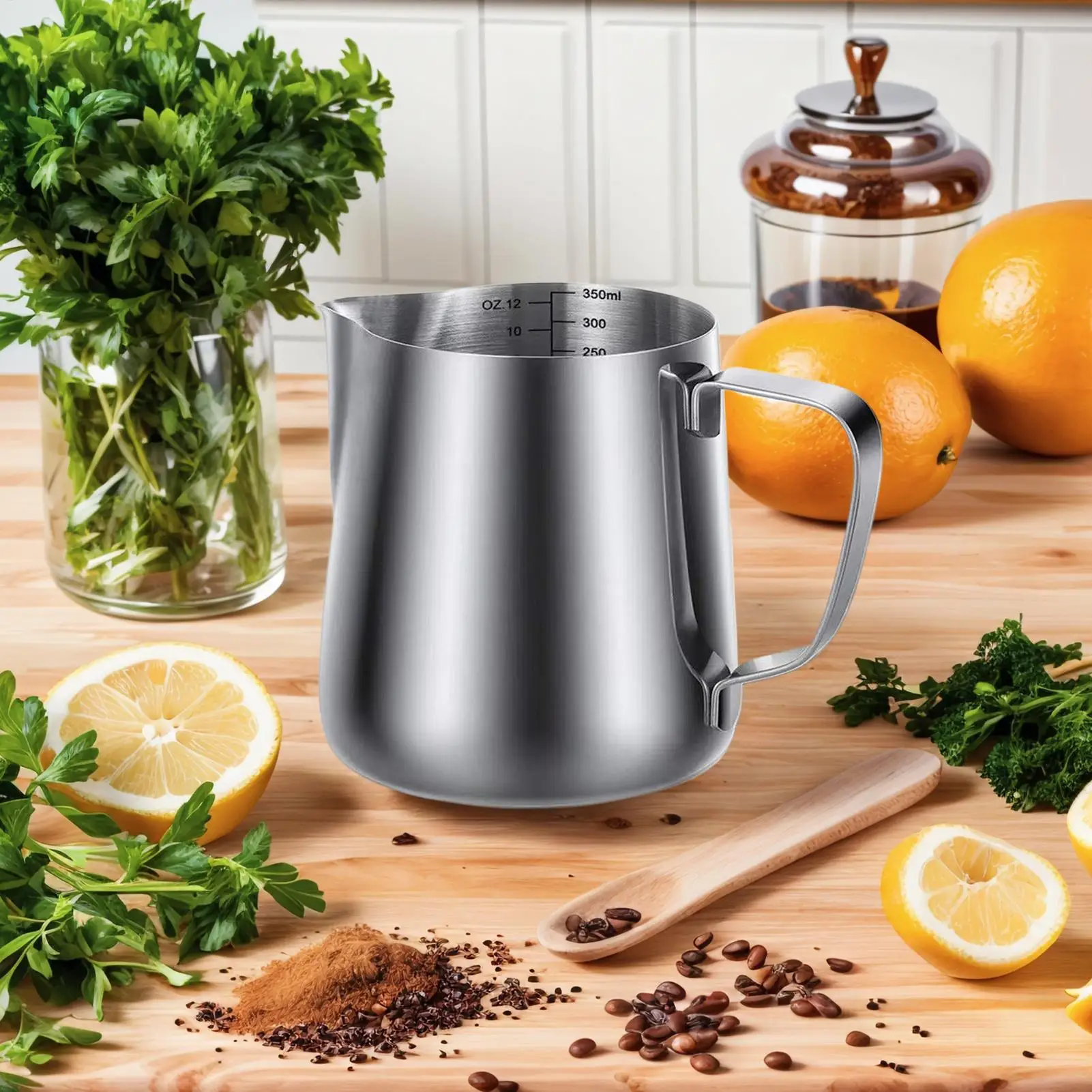 إبريق كريمر من الفولاذ المقاوم للصدأ أباريق تبخير الحليب مع قلم تزيين 350 مللي آمن للاستخدام في غسالة الأطباق ملحقات قهوة فنية لاتيه
