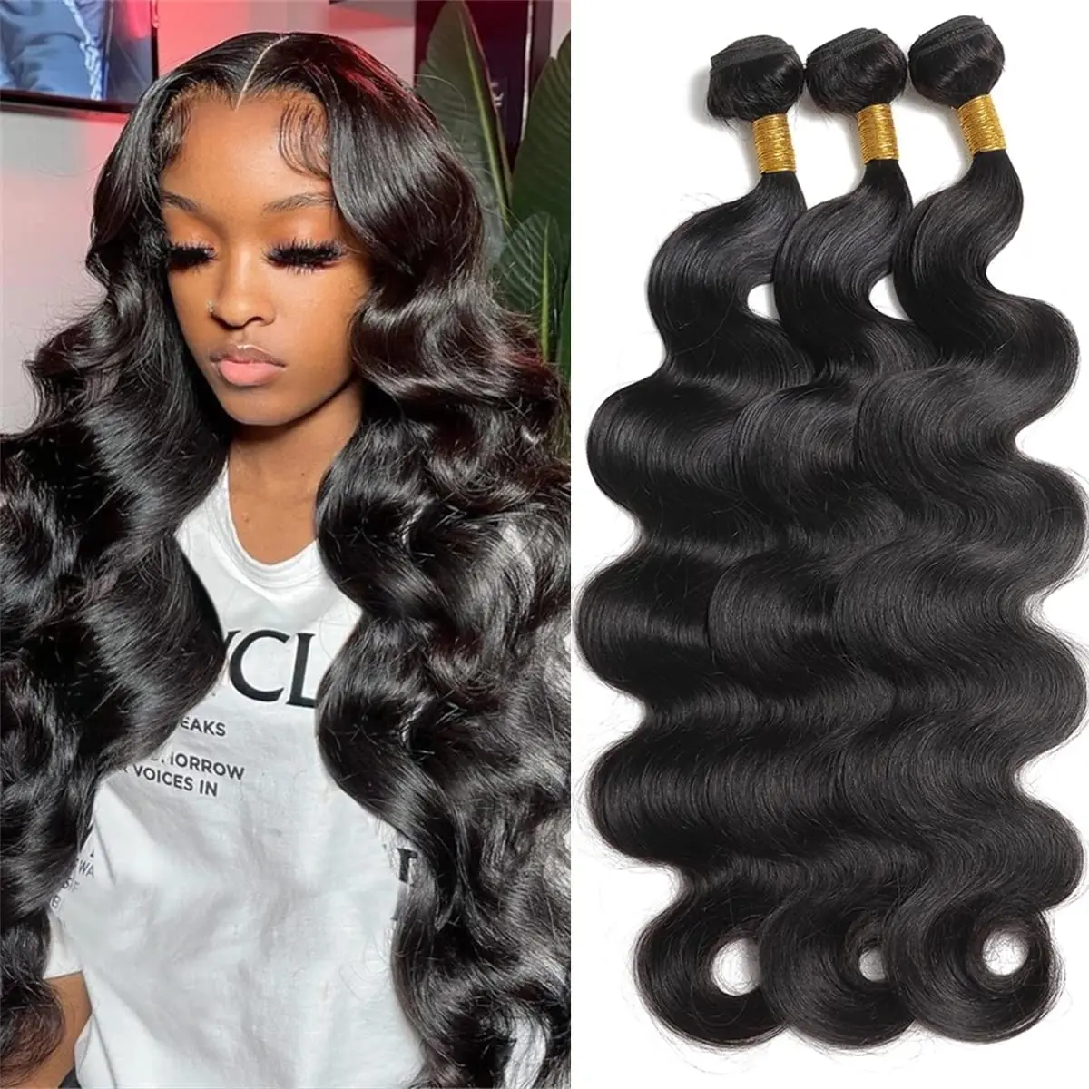 Bundles de cheveux humains Body Wave, tissage brésilien 100% non traité, 10A, 22 po, 24 po, 26 po, 3 faisceaux