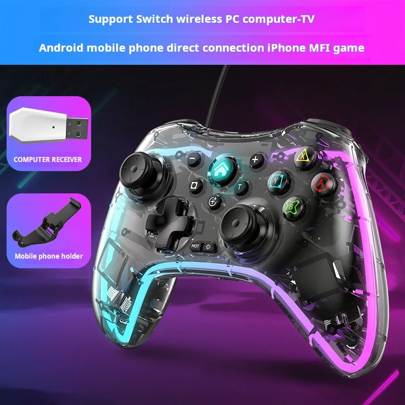 

Game controller transparent RGB dazzling Bluetooth wireless game Switch controller suitable for PC, Android, iOS