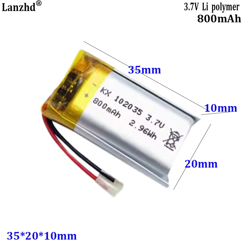 

3.7V polymer lithium battery 102035 800mAh For Bluetooth beauty device point-reading pen dashcam batteries