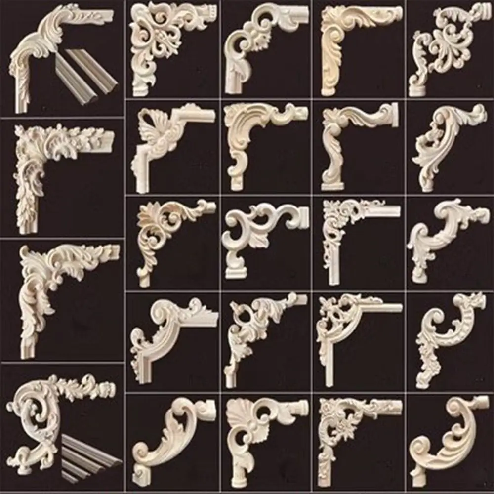Natural Floral Wood Carved Crafts Multi-styles Unique Woodcarving Decorative Wooden Figurines Crafts Wall Door Decoration