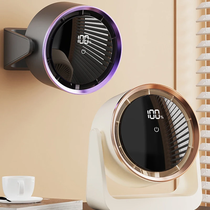 

Smart Portable Desktop Fan 5 Speeds With HD Digital Display LED Light Type-C Fast Charge Wall Mount