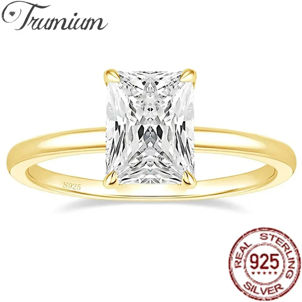 

Trumium 3CT 925 Sterling Silver Engagement Rings Radiant Cut Solitaire Cubic Zircon Wedding Promise Ring Wedding Bands for Women