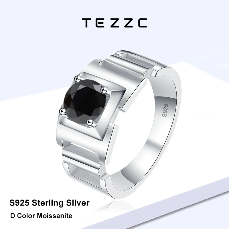 

Tezzc 1 CT Черное кольцо с муассанитом для мужчин Лабораторное обручальное кольцо с бриллиантом из стерлингового серебра 925 пробы Мужское кольцо в стиле хип-хоп Роскошные ювелирные изделия оптом