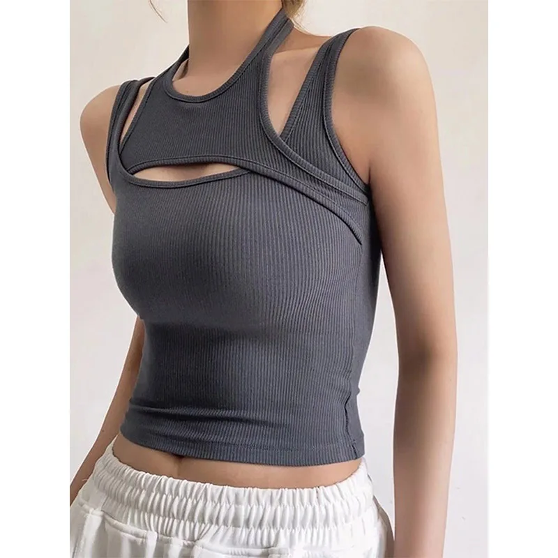Asolls-Crop Top Y2K E-girl Hollow Out Corset Top, Fibro Neck, Mini GlaSemi, Casual, Sportive Summer