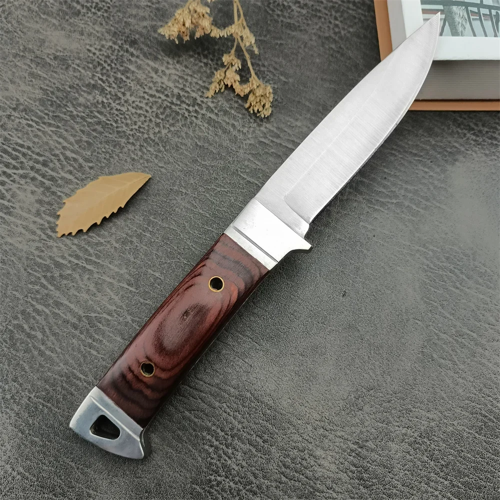 Tactical Portable Knife SANJIA K90 Full Tang Straight Fixed Blade Knife 5Cr13Mov Blade Wood Handle EDC Tools with Nylon Sheath