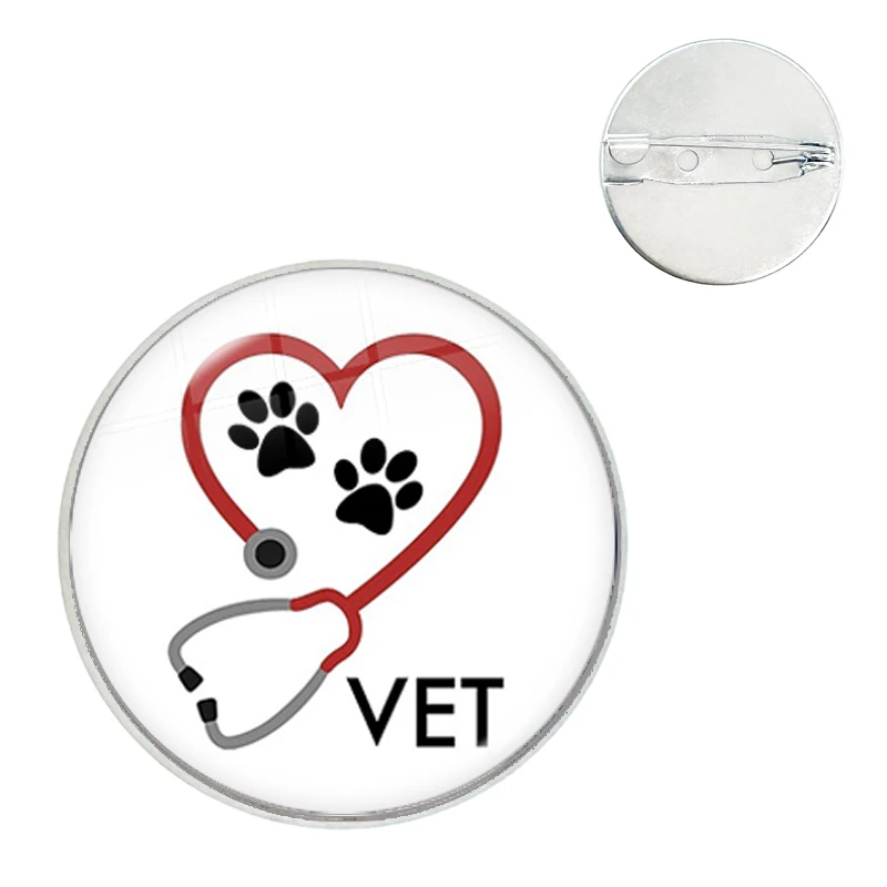 I love Veterinary Medicine Nurse Pin Glass Dome Brooches Shirt Lapel Bag Cute Badge Cartoon Crystal Pins For Lover Girl Friends