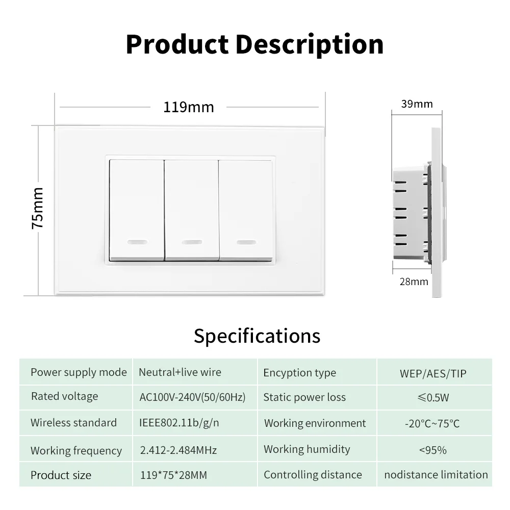 Tuya Zigbee Smart Wall Light Switch Physical Push Button Switches 1/2/3 Gang APP Remote Control Work for Alexa Google Home
