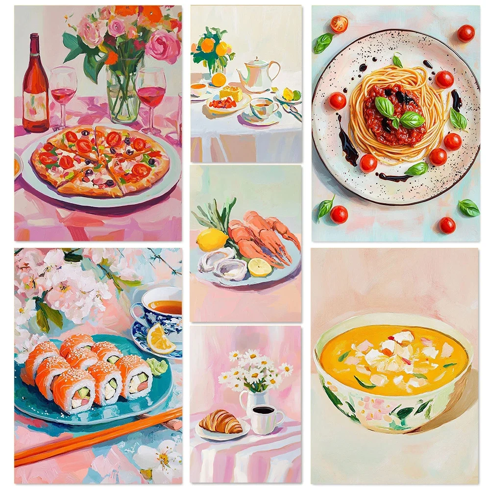 Delicious And Enticing Food Paint Art Posters Canvas Print Restaurant Kitchen Hotel  Dining Table Background Wall Decorat