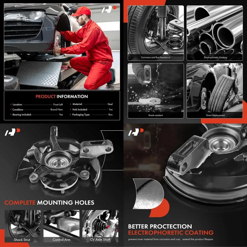 

Передний левый поворотный кулак и ступица подшипника колеса в сборе, подходит для Toyota Camry 1997-2001, L4 2.2L и только седан, с 15-дюймовым колесом