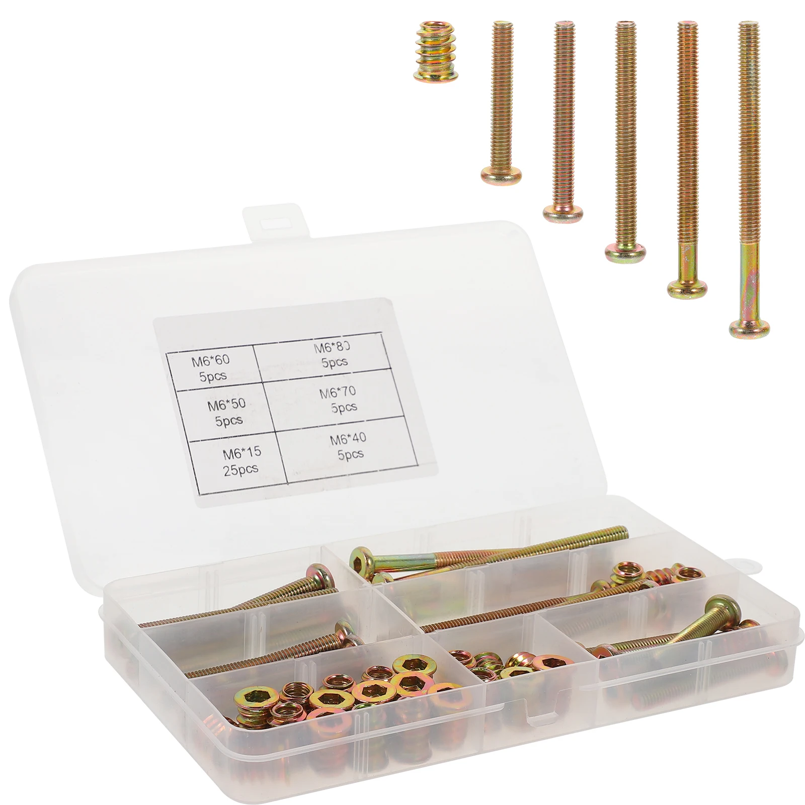 

1 set Furniture Screw Set Nut Kit Threaded Inserts Assortment Flanged Screw-in Hardware for Wood Bolts Fixings Fasteners