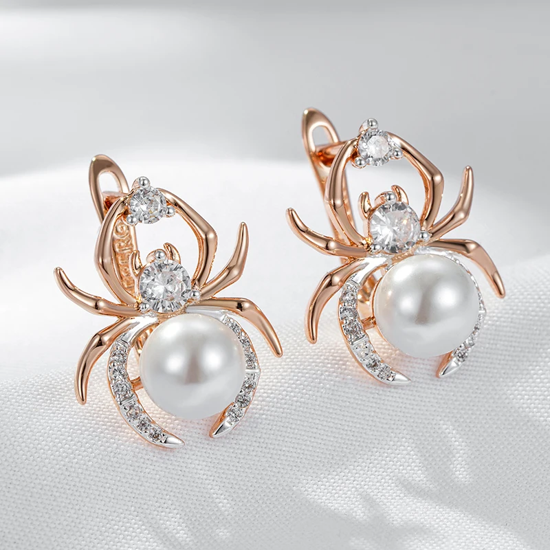 Kinel Hot Punk Spider Pearl English Earrings for Women Fashion 585 Rose Gold Silver Color Mix Party Accessories Retro Jewelry