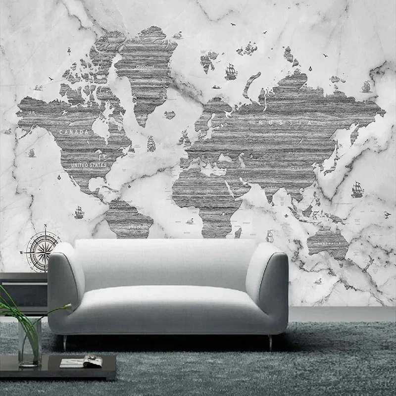 Custom Mural Wallpaper 3D Stereo World Map White Marble Fresco Living Room Study Creative Art Background Wall Decor Papel Mural