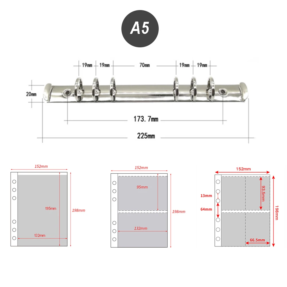 10Pcs A5 6 Ring Clear Binder Refill 1 2 4 Pockets Sleeves Toploader Photocard Notebook Diary Photo Album Drawing Notepad