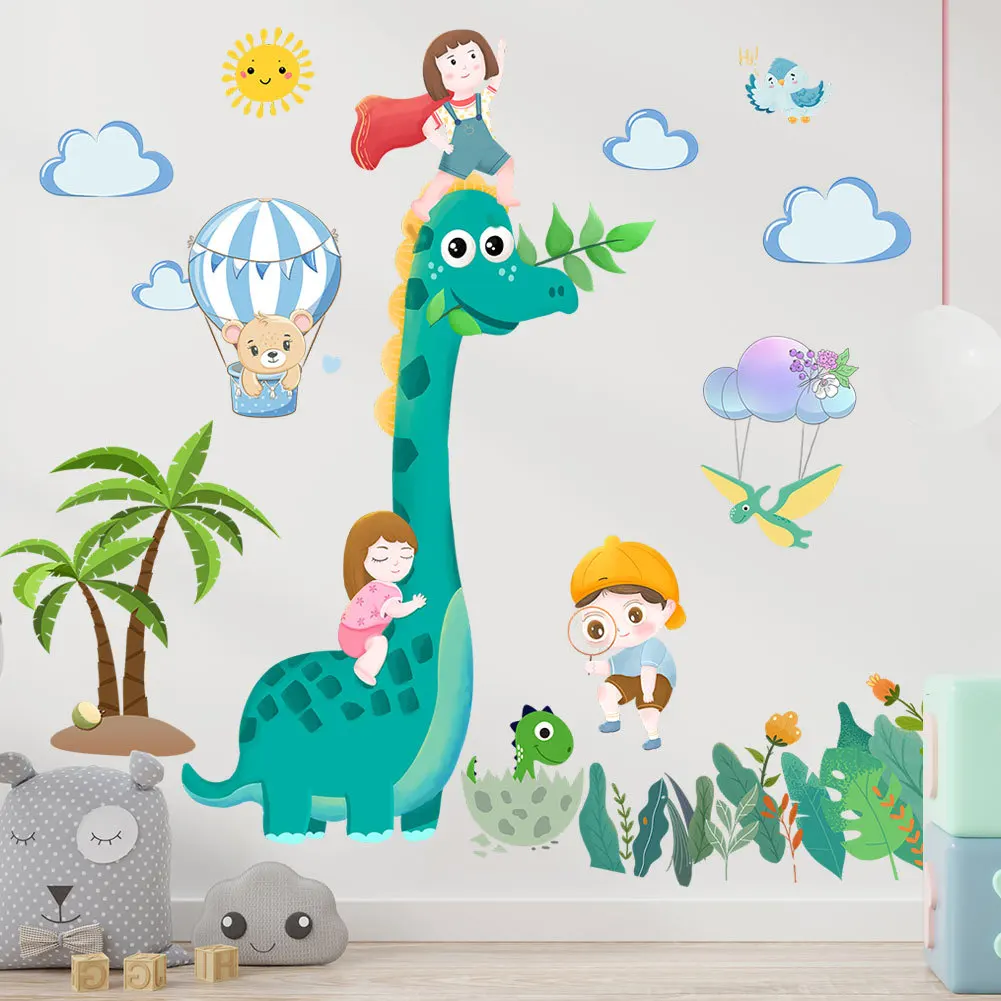 cartoon dinosaur wall sticker for kindergarten self adhesive baby room decor cute dino wall decal