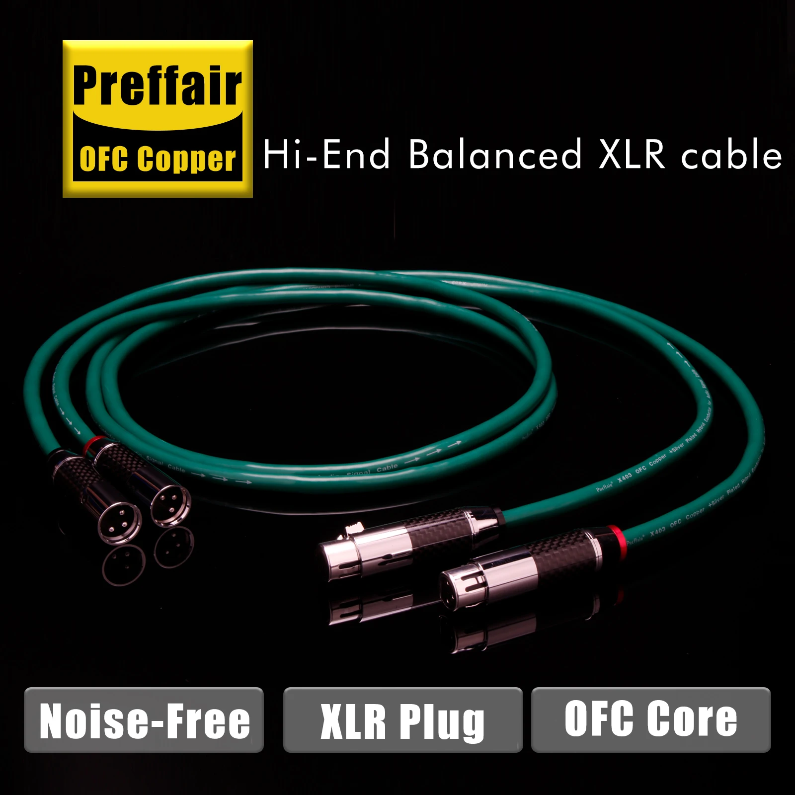 Preffair X403XR1801 Hifi كابلات توصيل XLR النحاسية الفضية XLR مع مقابس ألياف الكربون 3Pin XLR لـ AMP/DVD/خلاط/القرص الدوار