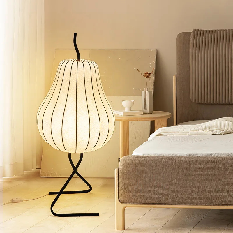 Imagem -04 - Estilo Japonês Wabi Sabi Pear Forma Lâmpadas de Chão Decoração para Casa Quarto Silk Standing Luzes Sala Sofá Lustre Lâmpadas para pé