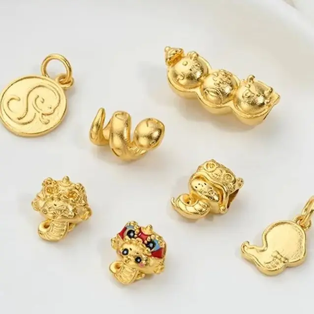 Vietnamese Sand Gold Accessories Zodiac Snake Brand Pendant Cartoon Snake Through Hole Bead Partition Natal Year Jewelry Pendant
