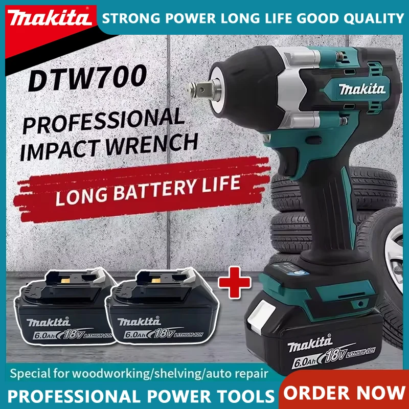 

Makita DTW700 Бесщеточный электрический ключ с высоким крутящим моментом 18 В Аккумуляторная дрель-шуруповерт Перезаряжаемые электрические инструменты Динамометрический ключ