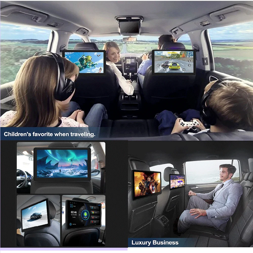 Incell 10.1 Inch Car Headrest Monitor For Back Seat Android 13 Portable Multimedia Video Player Carplay Android Auto HDMI Input - view 2