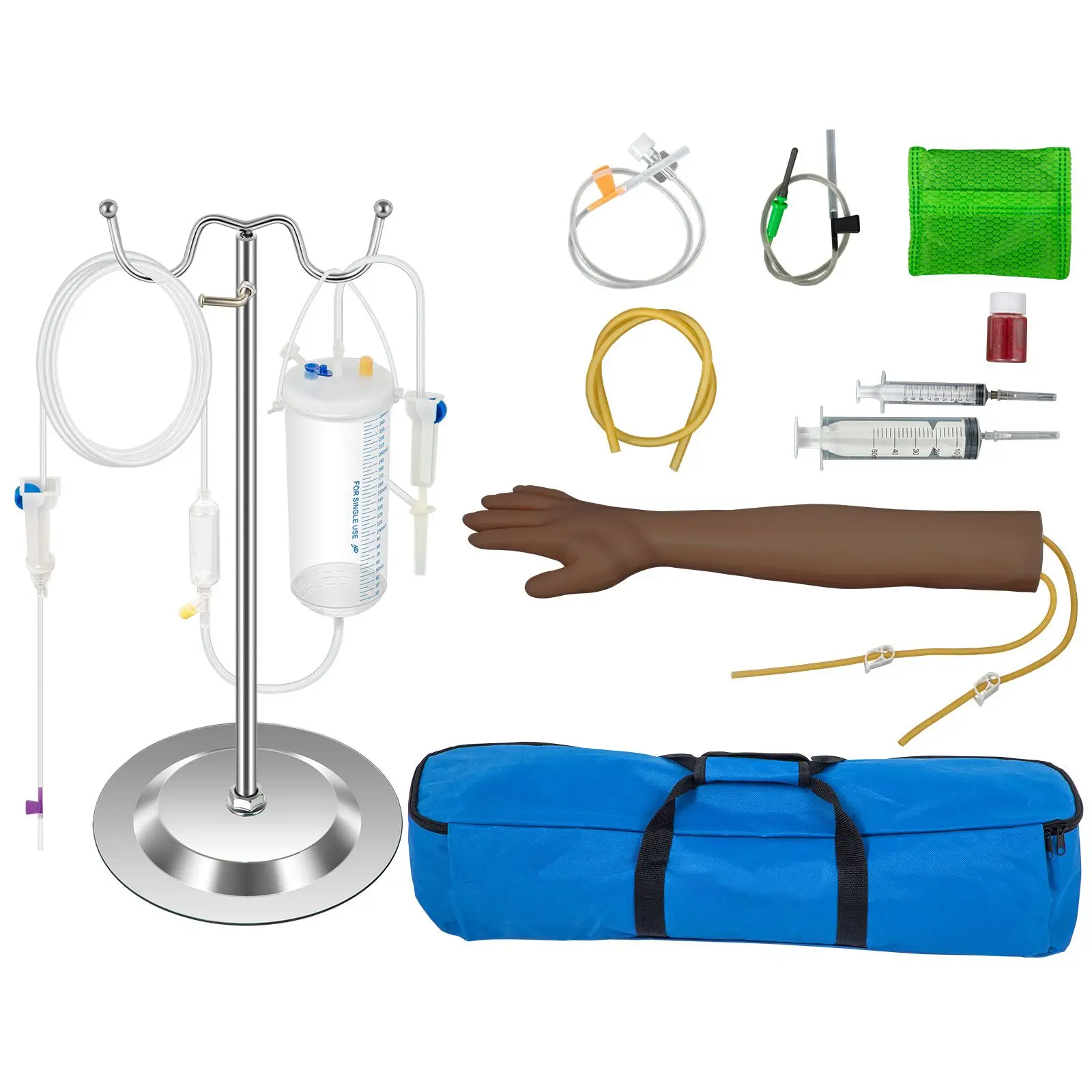 Phlebotomy Practice Kit, Dark Skin IV Venipuncture Learning Arm with Infusion Stand for Nurse, Medical Students