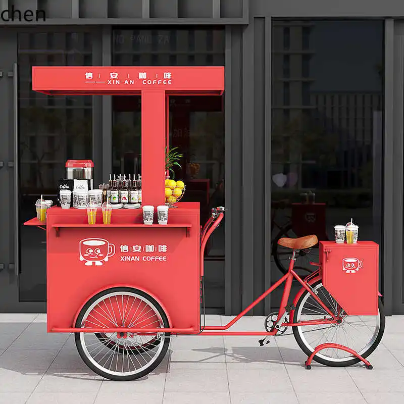 

QZT Three-Wheel Stall Promotion Rack Dining Mobile Snack Cart Flower Cart Stall Cart