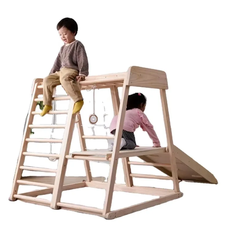 Custom polished wooden Montessori climbing triangle ladder Eco-friendly multi-functional folding sports climbing frame