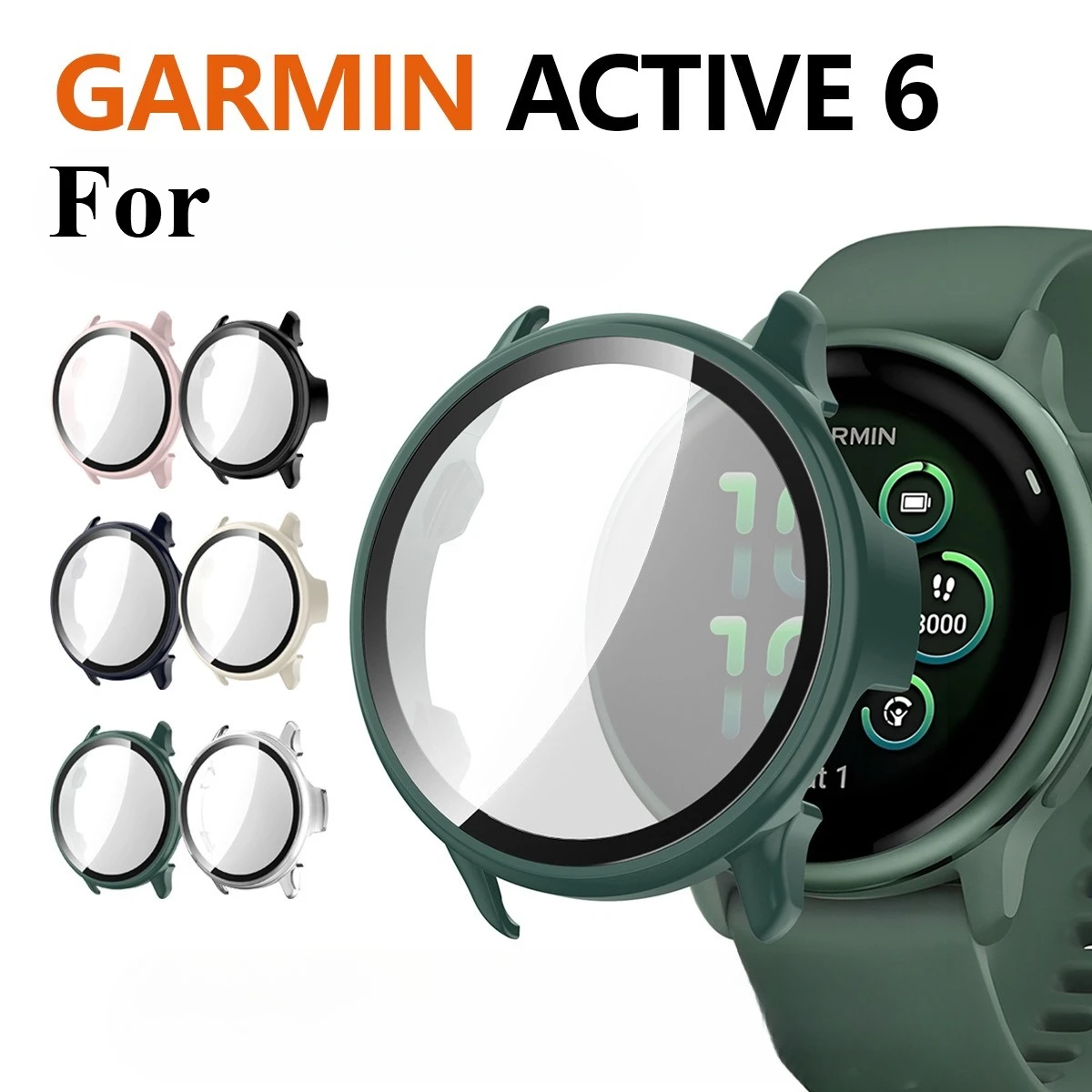 

For Garmin Active 6 Active6 Screen Protector Case Protective Case Full Bumper Cover Tempered Glass Shell Anti-scratch