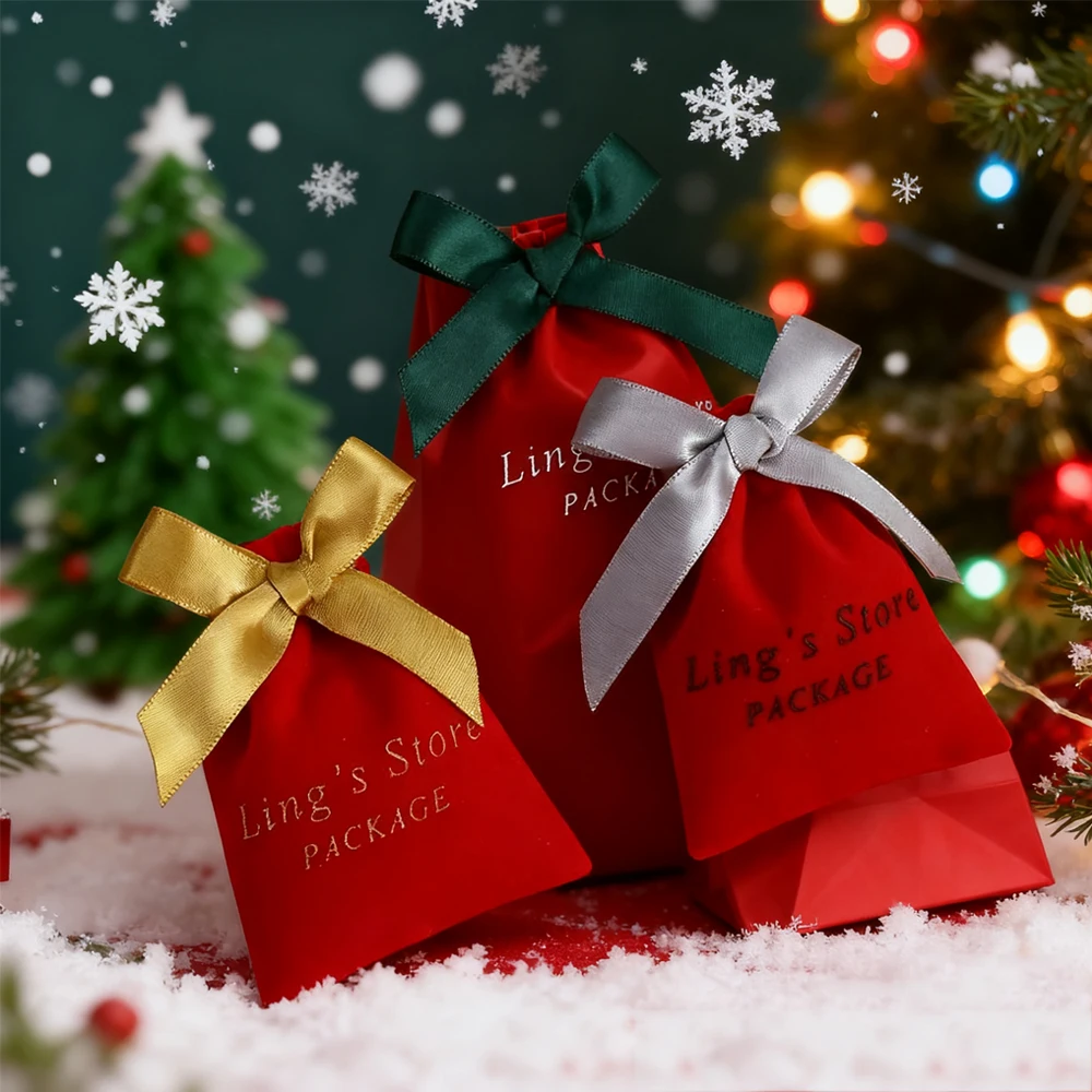 

100Pcs Personalized Logo Jewelry Drawstring Ribbon Bag Wedding Favors Gift Packaging Pouch Candy Goodies Classroom Exchange Sack