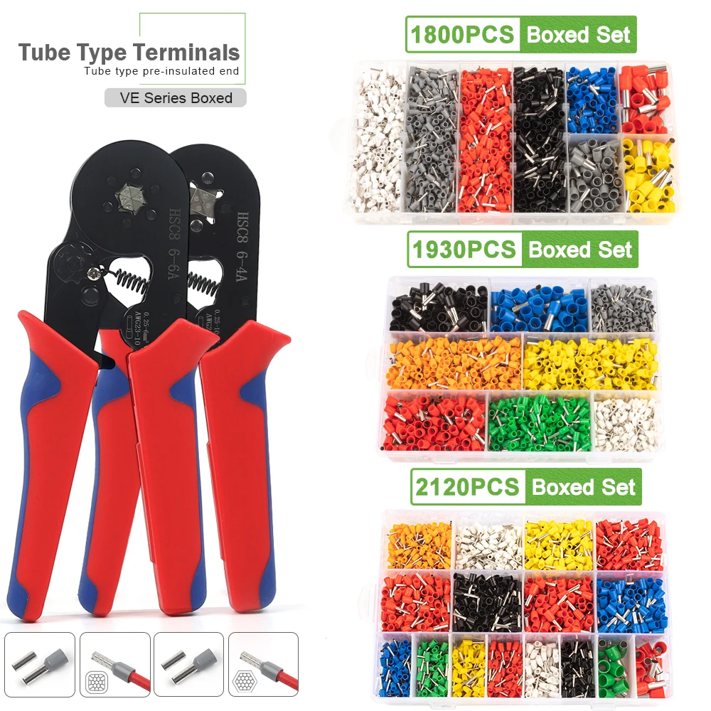 Crimping Sleeve Terminal Cable Wire Connector Electrical Kit Tubular Terminal Mini Crimping Plier Boxed VE Insulated Terminal