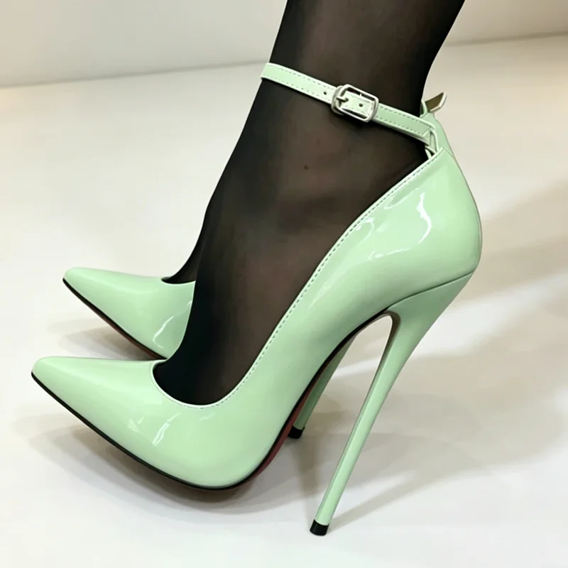 

Oversize 16CM Heel Light Green Leatehr Pumps Sexy Pointed Toe Stiletto Ankle Straps Customized New Arrivals Fashion Women Shoes