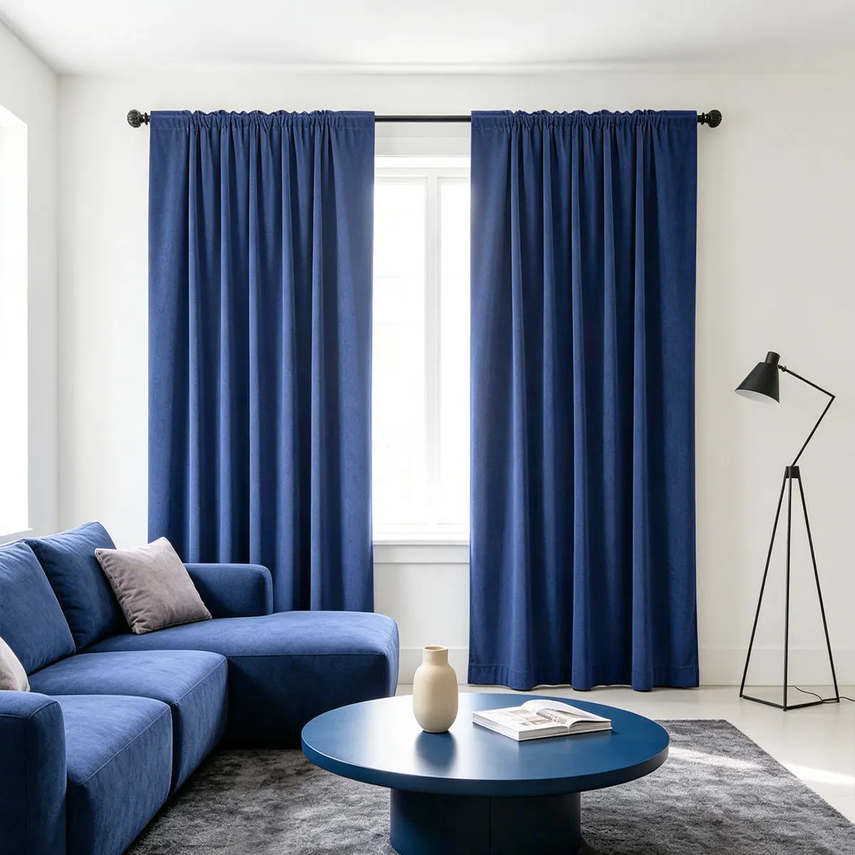 Royal Blue Velvet Rod Pocket Curtains 2pcs, Solid Color High Blackout Fabric Drapes for Living Room Bedroom