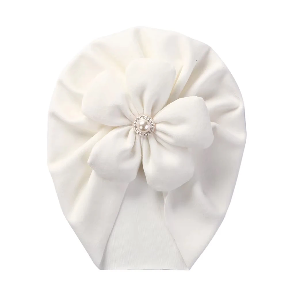 

Big Pearl Flower Turban Baby Hat Topknot Faux Cashmere Cap Toddler Girl Headwraps Winter Bonnet Newborn Beanies Kids Accessories