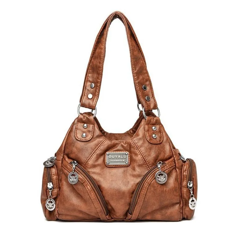 

Cross-border Retro Soft Leather Locomotive Bag New European American Tide Oblique Span Shoulder Bag Amazon Quality Women's Bags