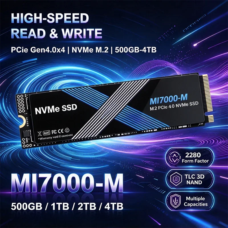 MI7000-M SSD Interno M.2 NVMe PCIe 4.0 500GB 1TB 2TB 4TB Unidade de Estado Sólido de Alta Velocidade Gen4 para Jogos, Escritório, Laptop e PC
