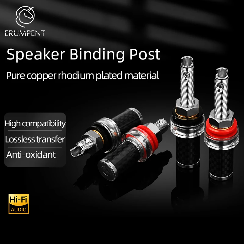 ERUMPENT 4PCS Hi-end Speaker Binding Post Carbon Fiber Pure Copper Rhodium-plated Solderless Speaker Audio Banana Terminal Block