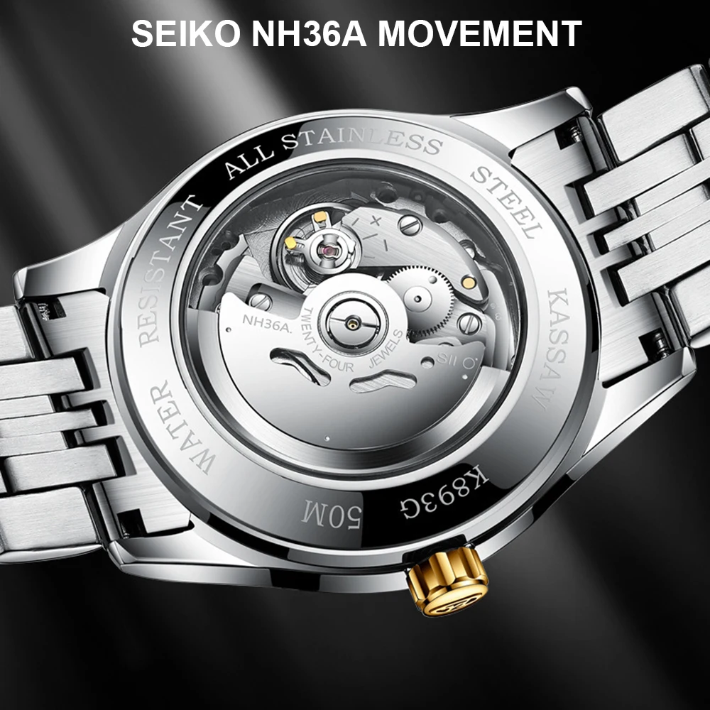 Luxury Automatic Watch Men 39mm Business Mechanical Wristwatches KASSAW Fashion Stainless Steel NH36 Movement Luminous Clocks