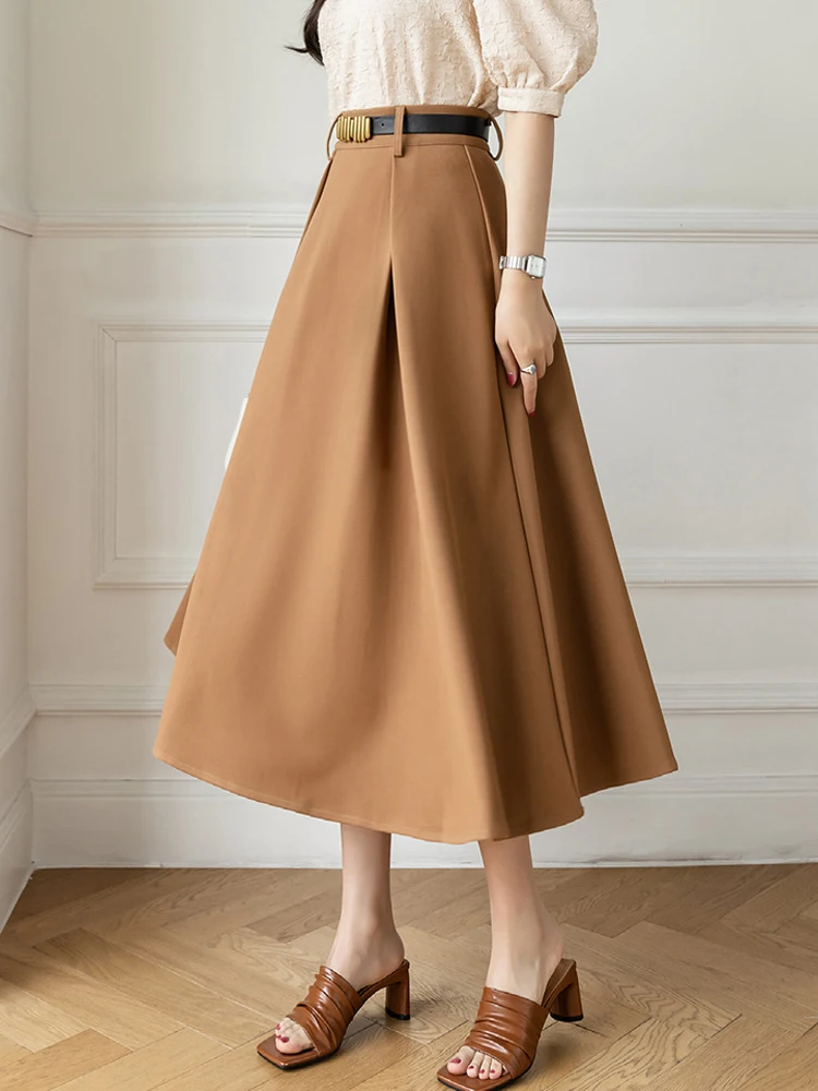 

Long Skirts Women Elegant Chic A-Line Skirts Office Ladies Vintage Summer Midi Skirt Female High Waist Loose Faldas Para Mujeres