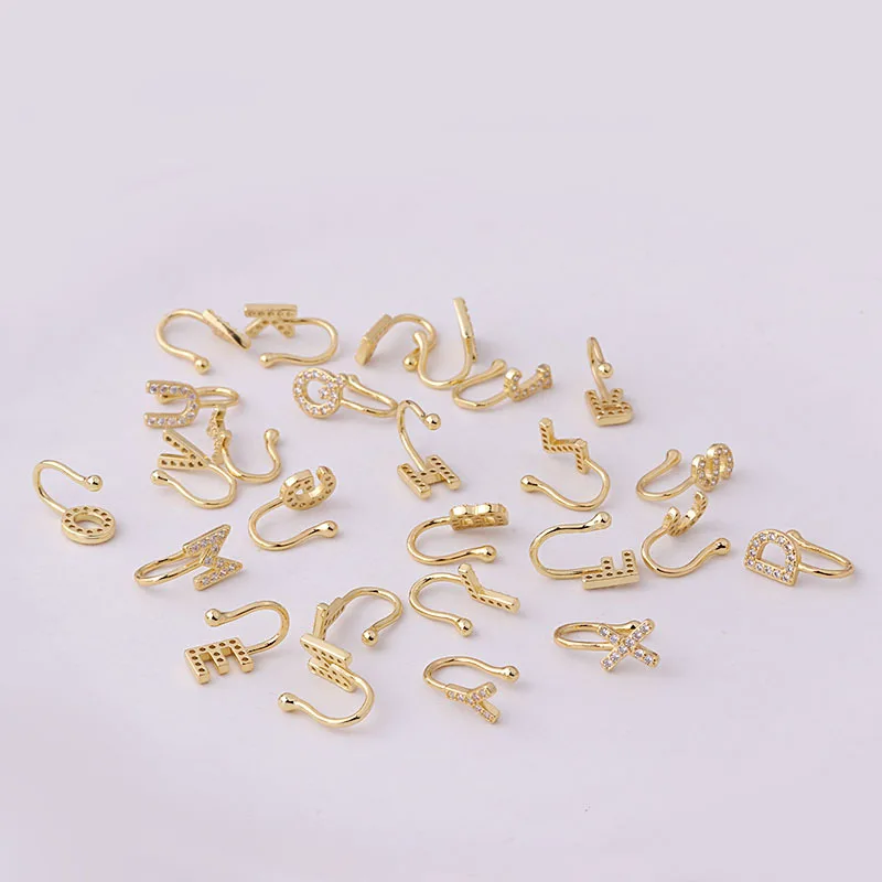 1PC Crystal Letter Fake Piercing Nose Ring Non Piercing Clip On Nose Ring Can Also Be Ear Clips Cuff Body Jewelry