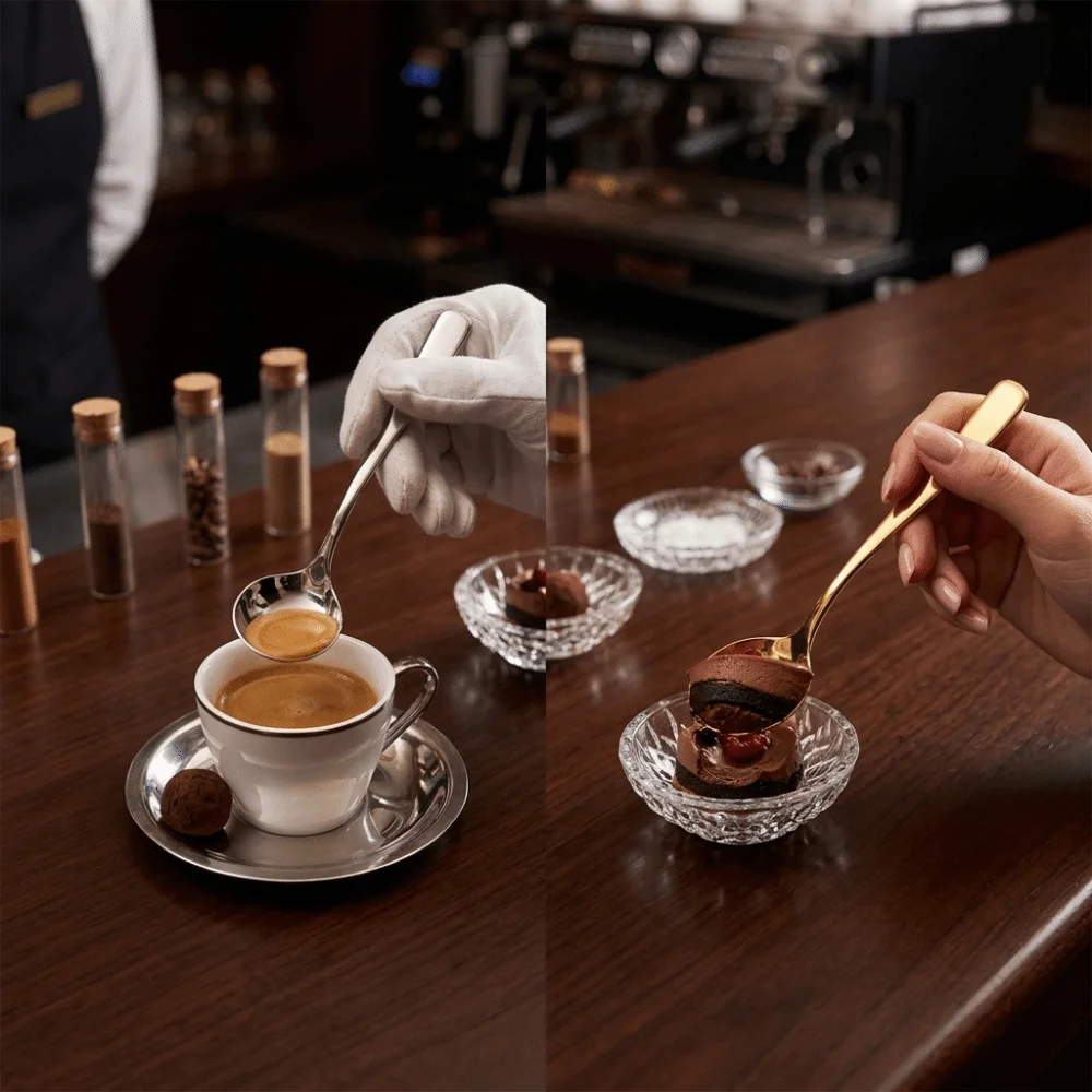 Rustless Steel Milk Froth Spoon Polished Surface Round Spoon Head Stirring Spoon Slender Long Handle Integrated One-piece