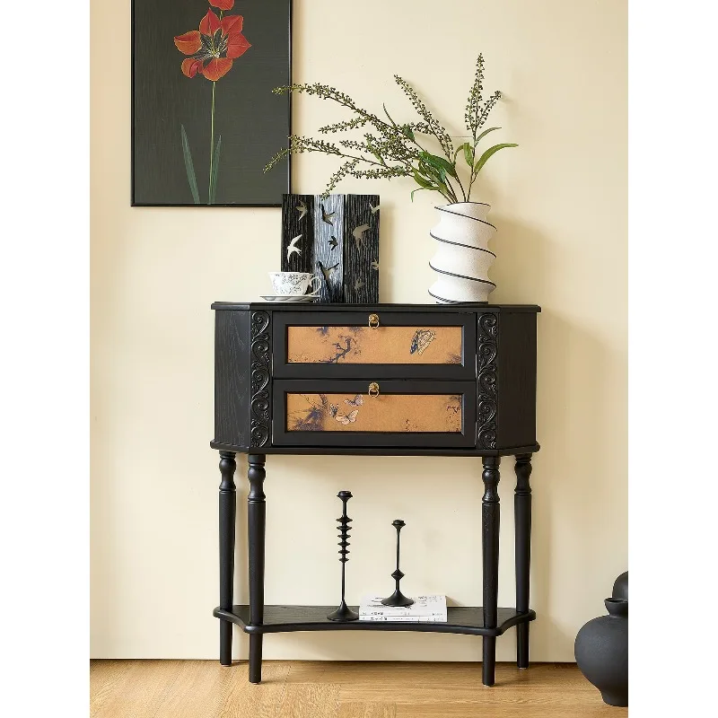 French retro solid wood foyer cabinet Entry solid wood decorative entrance cabinet Medium antique storage cabinet