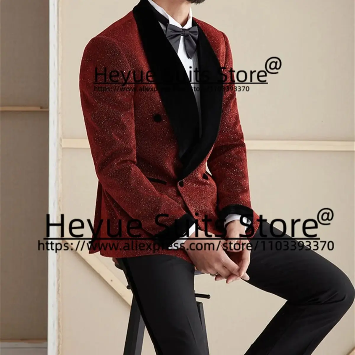 

Custom Shiny Red Wedding Suits For Men Slim Fit Double-breasted Groom Tuxedos 2 Pieces Sets Elegant Male Blazer Costume Homme