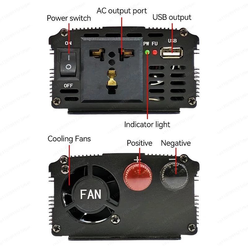 High-Efficiency 1000W Single-Phase Power Inverter, 12V to 220V, Three Socket USB Output, High Performance Inverter