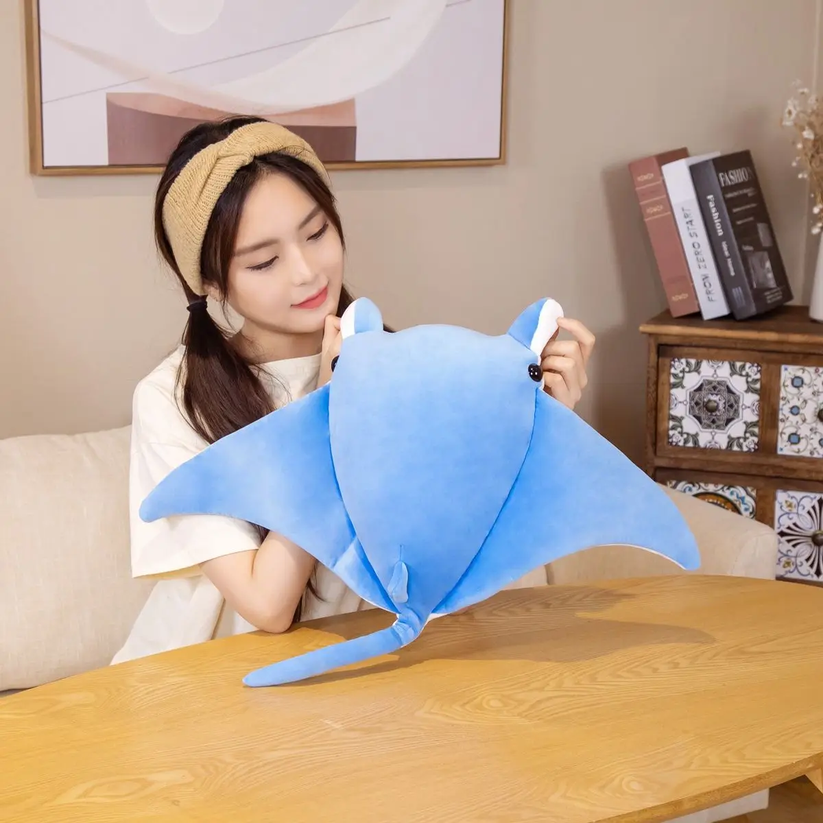 70/90 cm Cartoon Fish Manta Ray Plush Toy Manta Ray Plush Pillow Stuffed Soft Sea Creature Doll Gift Bedroom Sofa Decoration