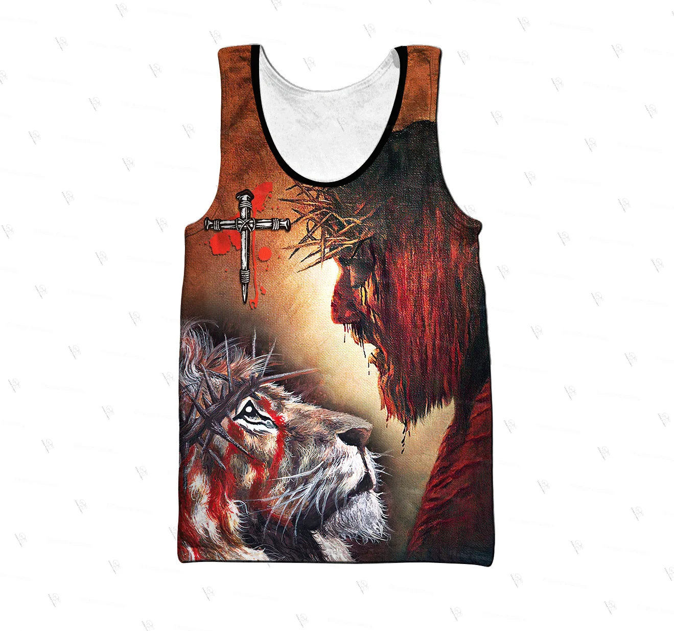 

Custom Name Animal King Lion Jesus Cosplay Tattoo Vintage Retro 3DPrint Streetwear Summer Casual Pullover Sleeveless Tank Top X1