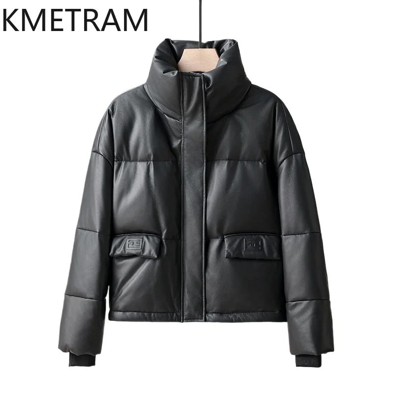 KMETRAM Genuine Sheepskin Down Jackets Women Stand Collar Loose Short Coat Winter Warm Thicken Puffer Jacket 2026 Woman Clothes