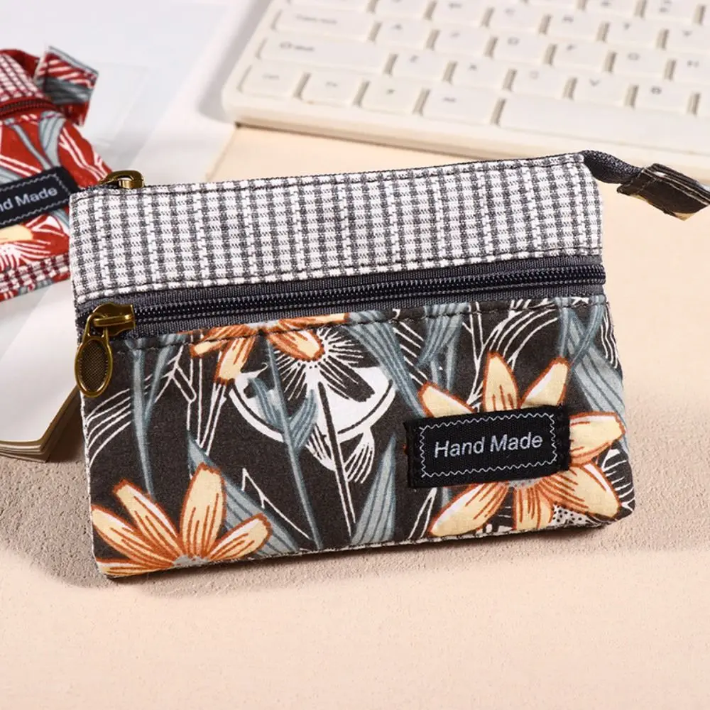 New Printed Fabric Money Bag Double Zipper Ethnic Style Coin Purse Key Bag Women Girls