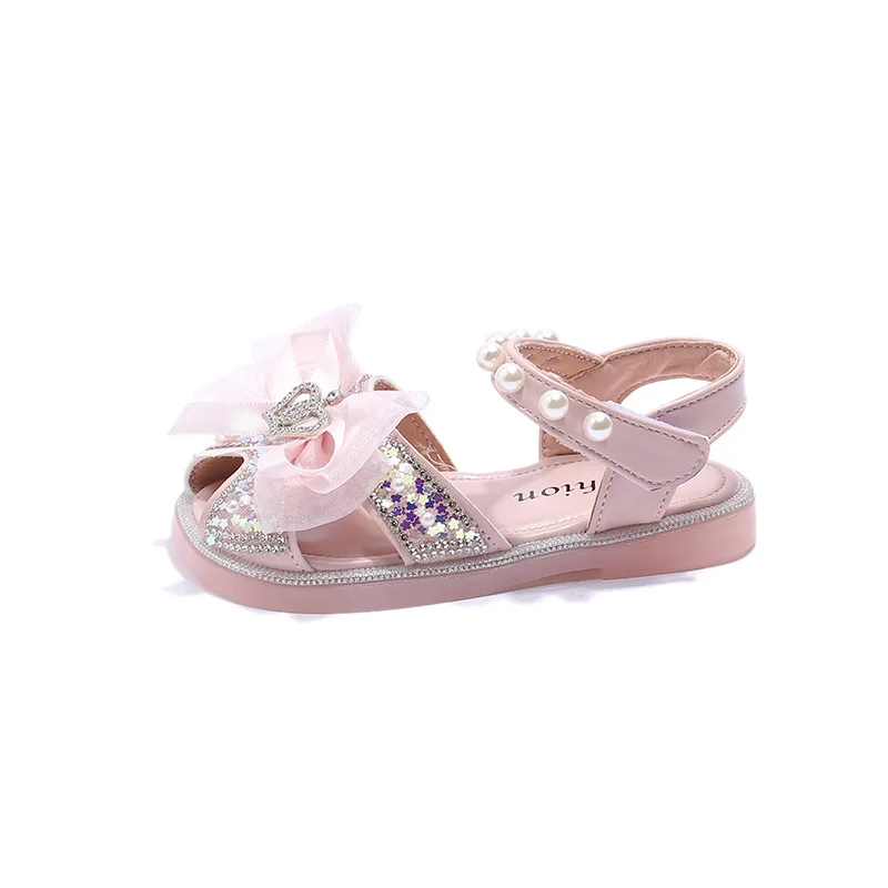 Star Glitter Sandals for Girls Kids Shoes Princess Summer 2023 New bling Rhinestone Crown Pearl Children Causal Sequined Sandals