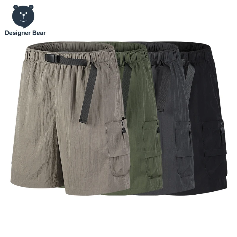 

Брендовые летние тонкие мужские шорты-карго с быстросохнущей тканью, многокарманные, для походов, с регулируемой талией, для активного отдыха, цвет хаки, рабочие бермуды